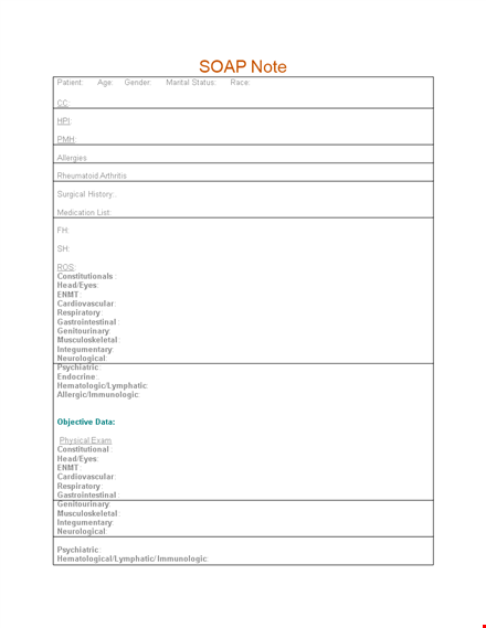 soap note template for cardiovascular and respiratory examinations template