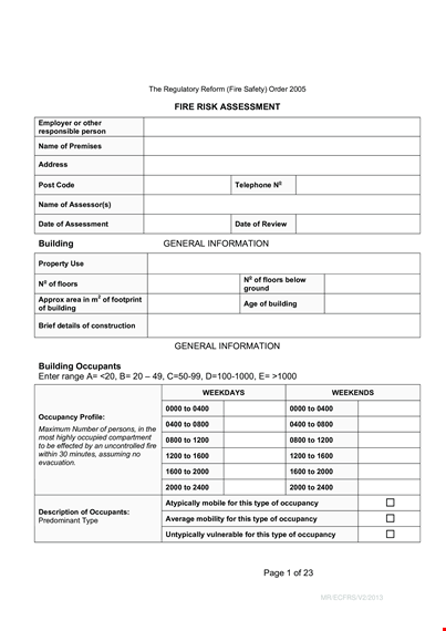 fire risk assessment action plan template template