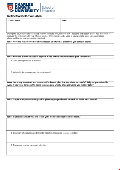 reflective self evaluation sample template