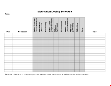 medication schedule template - easily manage medication dosing and reminders template