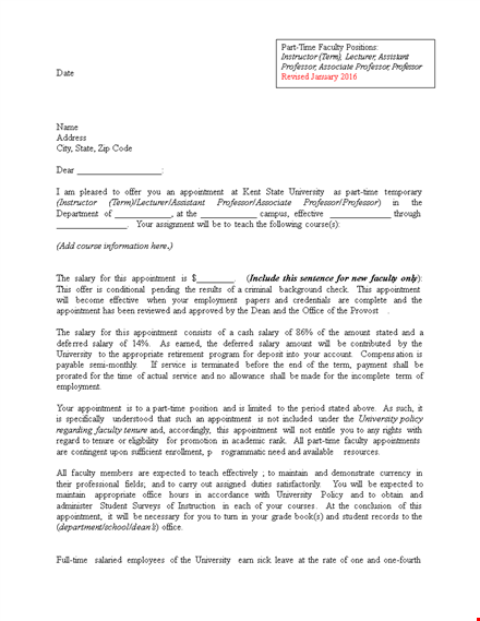 faculty appointment offer letter from template