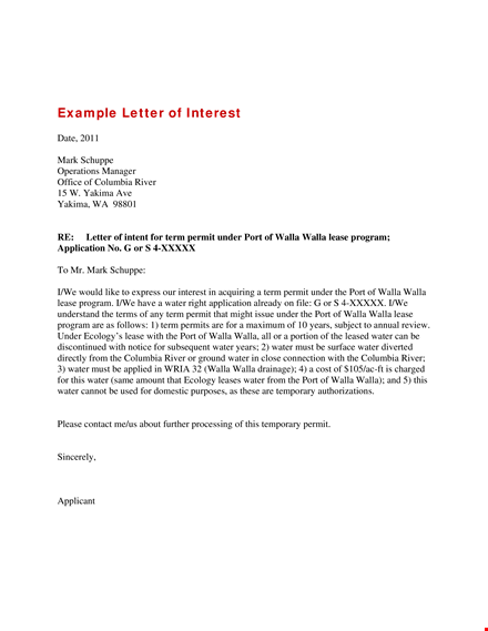 letter of interest example | effective water permit applications | walla template