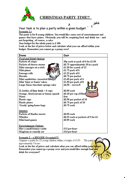 christmas party budget template template