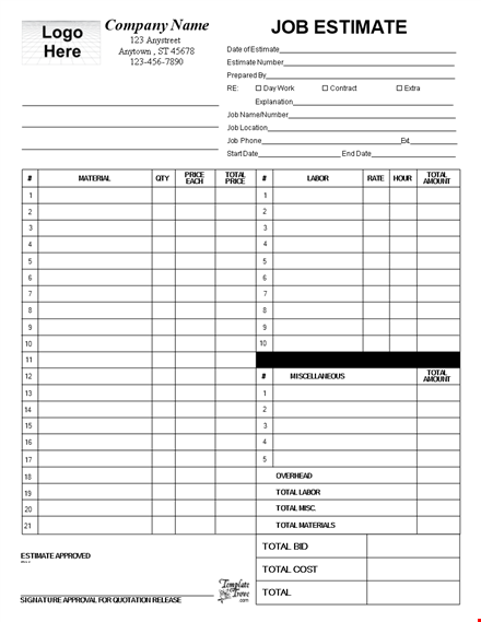 professional estimate template - free, customizable format | your company name template