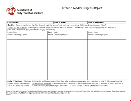 infant toddler progress report - complete report in months, completed by a person template