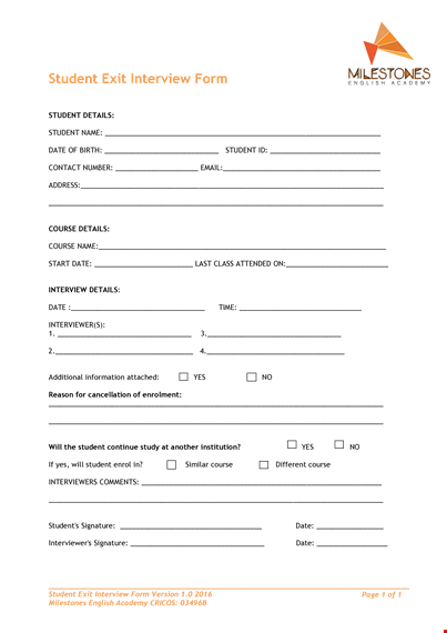 student exit interview form template