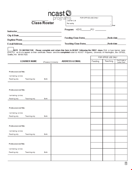 class roster sample template template