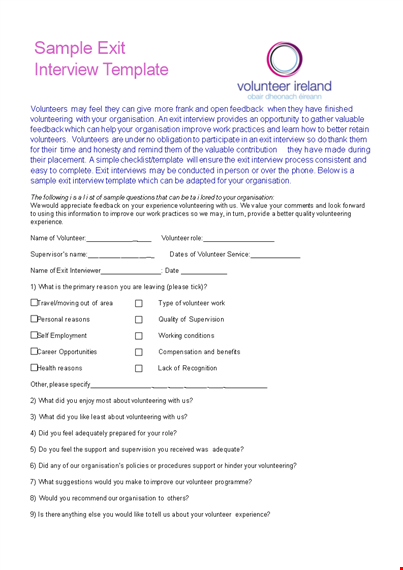 effective exit interview template for volunteer organizations | improve volunteering experience template