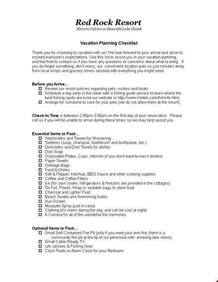 vacation planning checklist template template