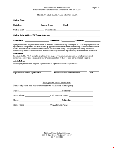 get youth permission slip signed by parents template