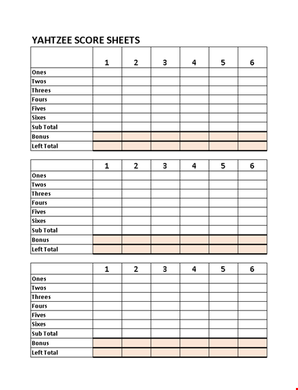 get yahtzee score sheets - track your progress and total | three & four dice options template