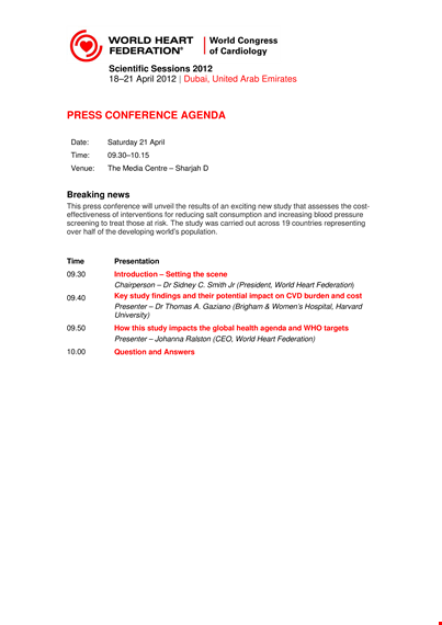 press conference agenda template template