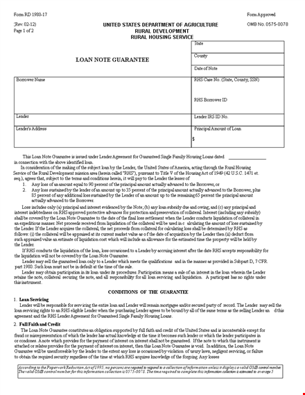 guarantee loan note template