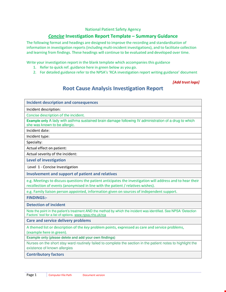 conduct effective rca investigation | root cause analysis template template