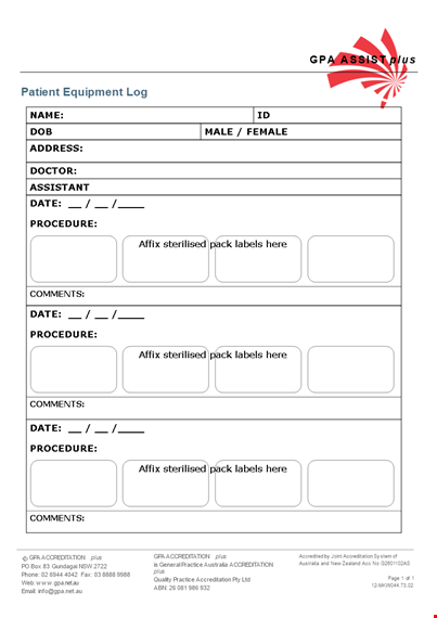 patient equipment log template template