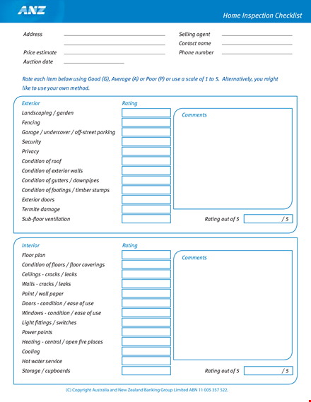 ultimate home inspection checklist - rating the condition of water and other areas template