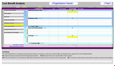 maximize your roi with our cost benefit analysis template - project costs and savings template