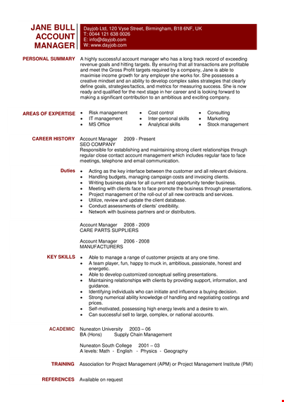 account manager resume template - professional account management for successful managers | dayjob template