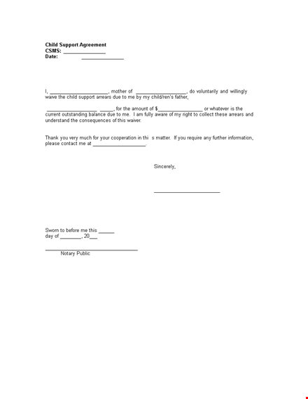 Child Support Mutual Agreement Template