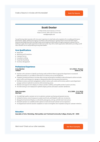 experienced retail sales specialist resume - sales, customer service, inventory expert template