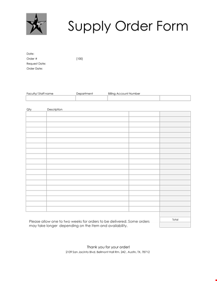 effortlessly manage supply orders with our order form template - get yours now! template