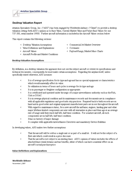 desktop valuation report template