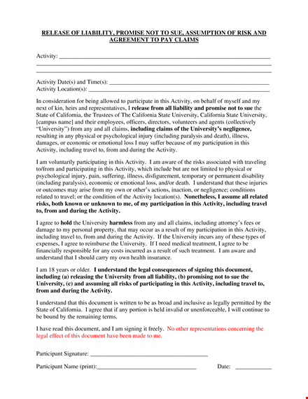 liability release form example template