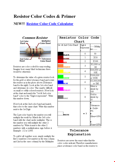 resistor multiplier chart template