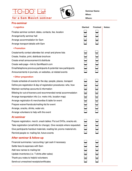 free seminar checklist template template