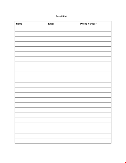 email list template - efficiently organize email and phone contacts template