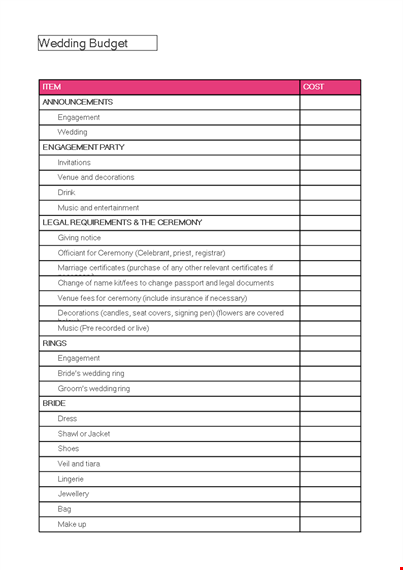 plan your wedding expenses with our budget spreadsheet template template