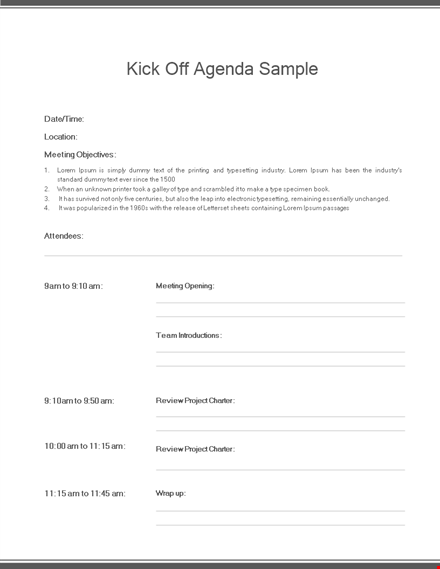 kick off agenda sample us letter template