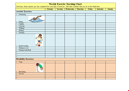 exercise tracking chart template - track your weekly exercise minutes and exercises template