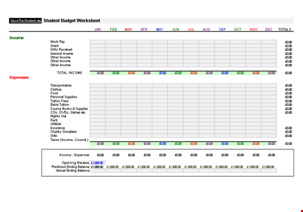 student budget sheet sample template