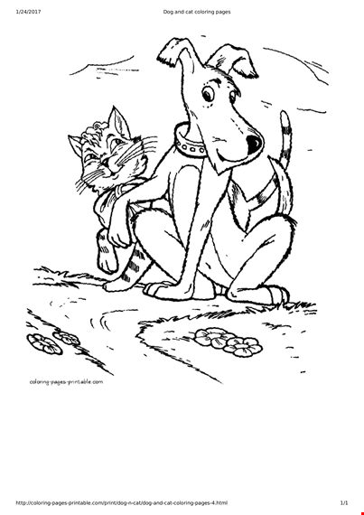 dog and cat coloring page template