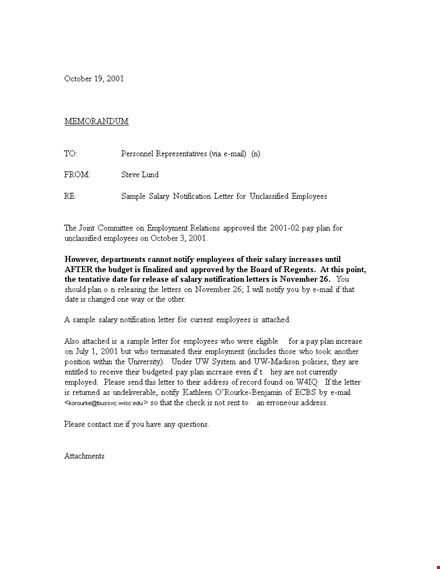 salary notification letter template template