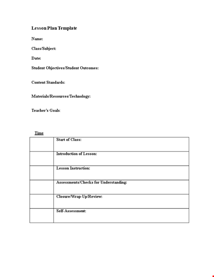 effective lesson plan template for class template