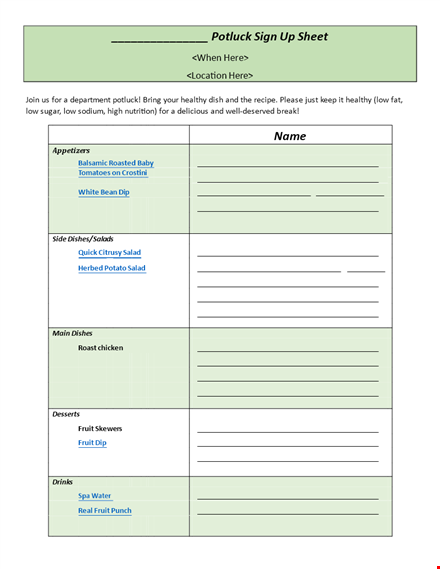 easy potluck sign up sheet - provide juice, fruit, tomatoes & more! template