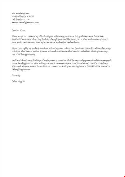 teacher resignation template template