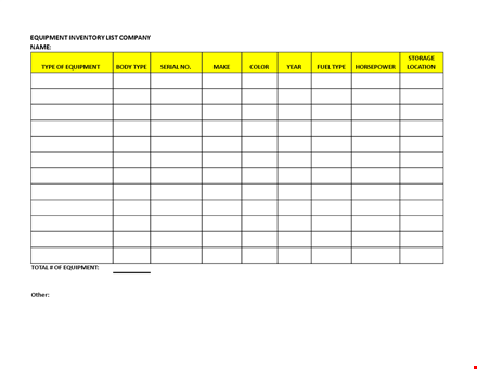 company equipment inventory list template template