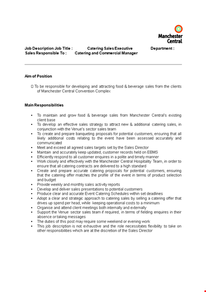 catering sales executive job description template