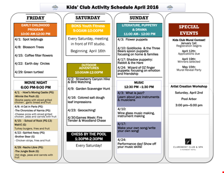 kid’s activity template template