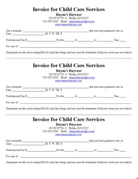 free printable childcare service invoice template template