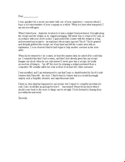 rude employee complaint letter template