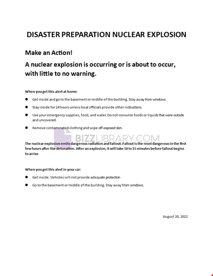 nuclear explosion disaster preparation sheet template