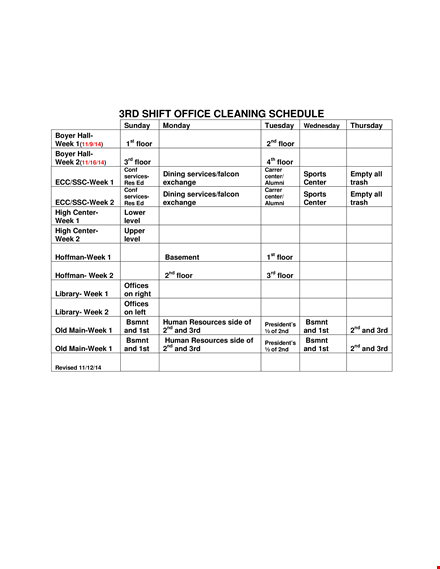 shift office cleaning schedule template template