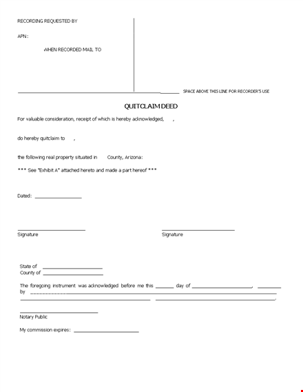 quit claim deed template - sign, county | hereby acknowledged template