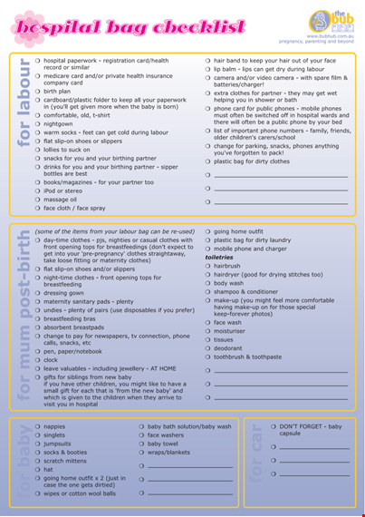 new baby hospital checklist template