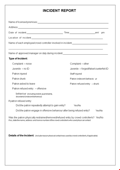 efficient incident report template for controller, crowd and patron incident template