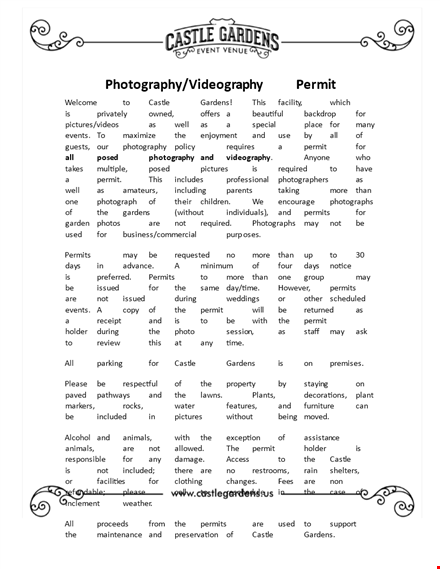 photography permit receipt template